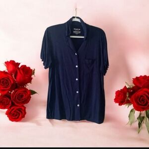 TIK TIK pajama top solid navy blue button ruffled. Sleeves button soft c…